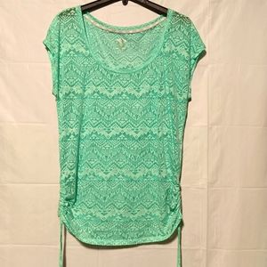 Maurice's In Motion EUC Sheer Pattered Mint Tunic, Cap Sleeve, Size Large